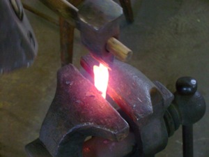 cutting of the material for putting of steel part of the point